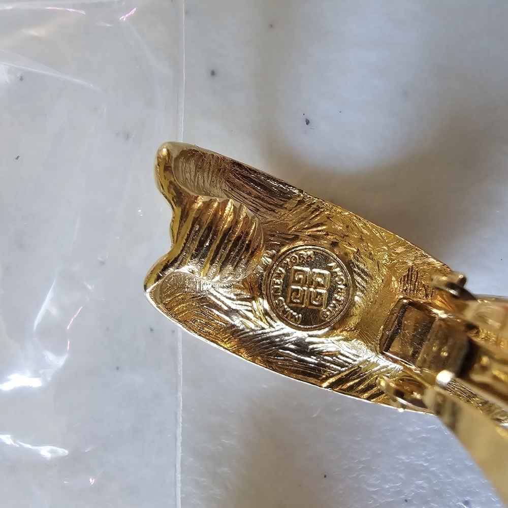 Gold Crescent Earrings with Sculptural Design Clip On - Picture 2 of 8